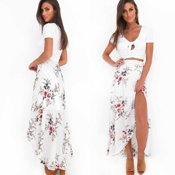 white floral long skirt