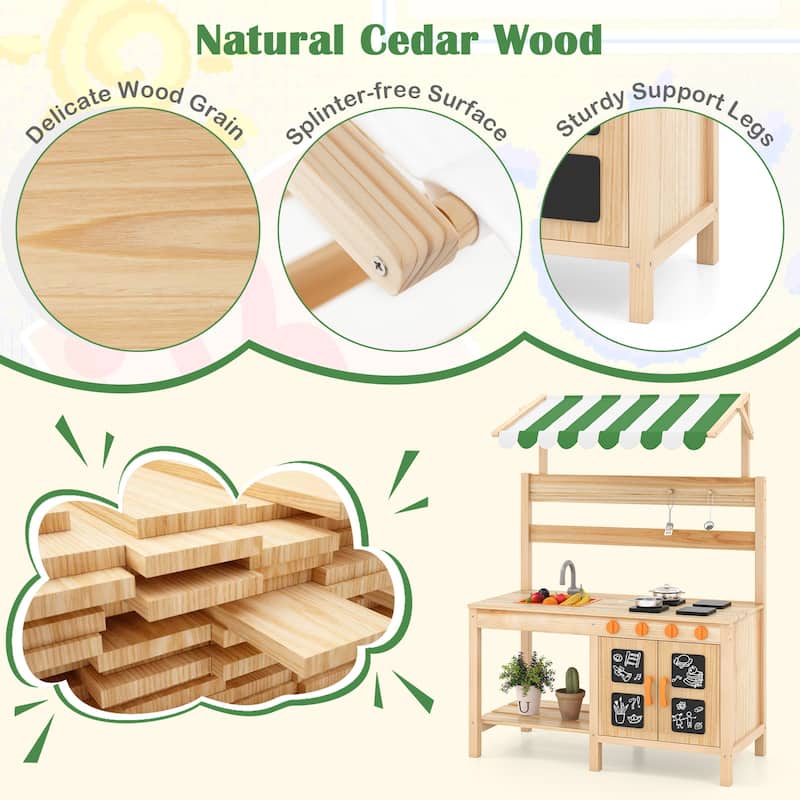 Gymax Kids Mud Kitchen Outdoor Wooden Pretend Play Kitchen w/ 4