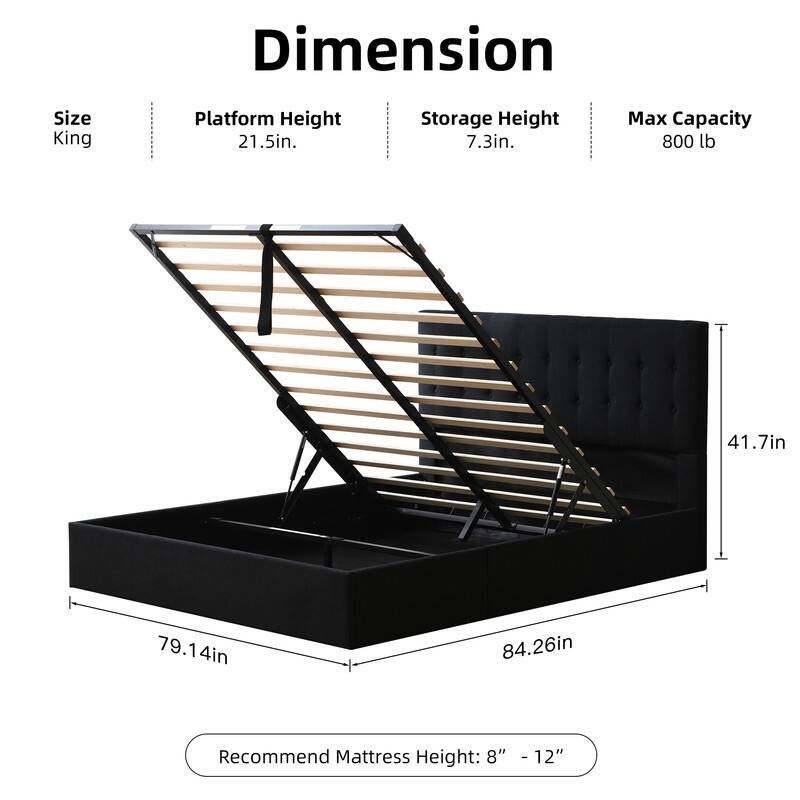 Plywood Frame Upholstered Platform Bed with Lift-up Storage