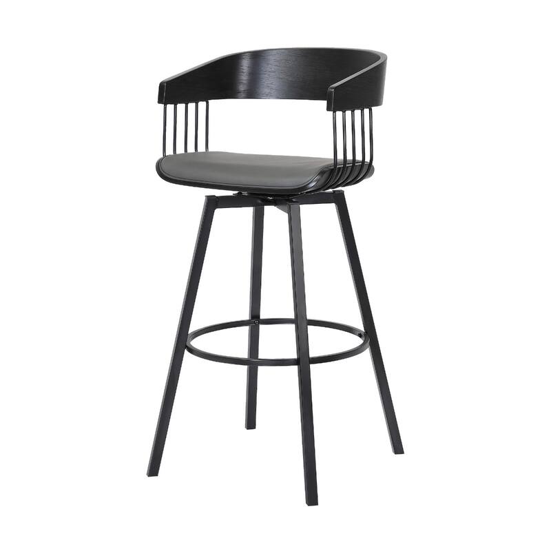 Modern Faux Leather Swivel Counter Stool with Arms and Footrest 27" Seat Height and Metal Legs