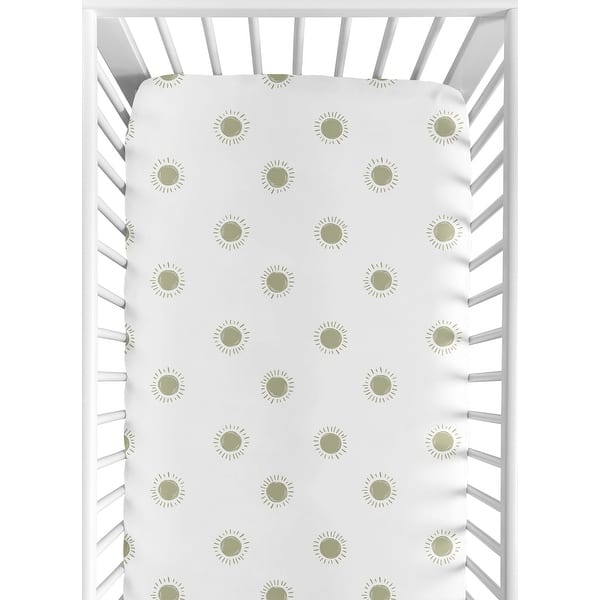 slide 2 of 6, White and Sage Boho Sun Boy Girl Fitted Crib Sheet - Green Bohemian Celestial Sky Gender Neutral Desert Sunshine Outdoors Nature