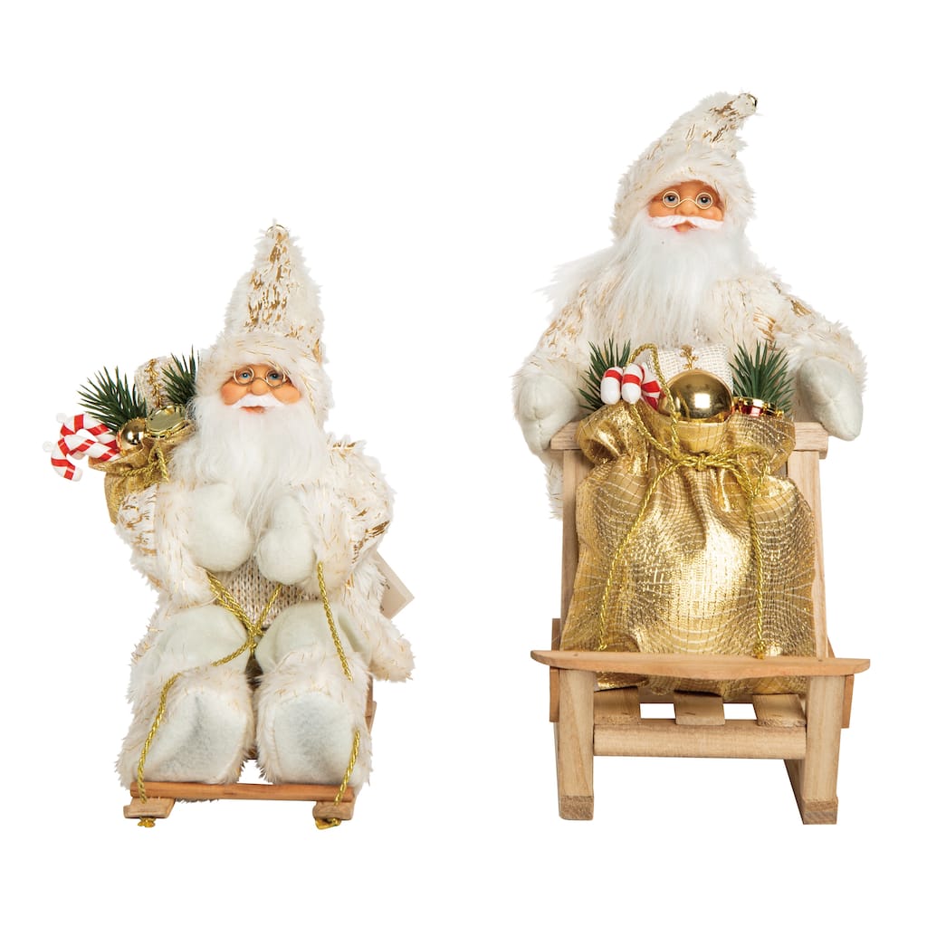 Transpac Fabric Elegant Metallic Santa Decor Set of 2 Christmas Home Decorations