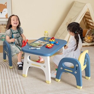 Kids Table & Chairs Set Activity Desk w/ Storage Shelf Building Blocks