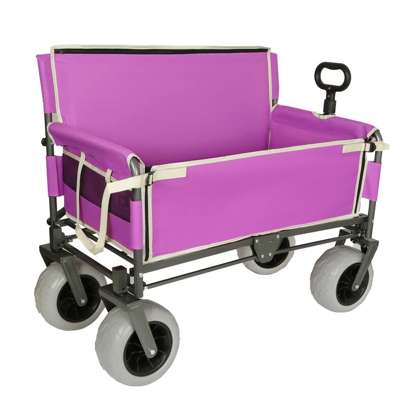 3-in-1 Heavy-Duty Convertible Folding Wagon Cart with Bench Seat & Storage - 500lbs, 180L Capacity Utility Wagon