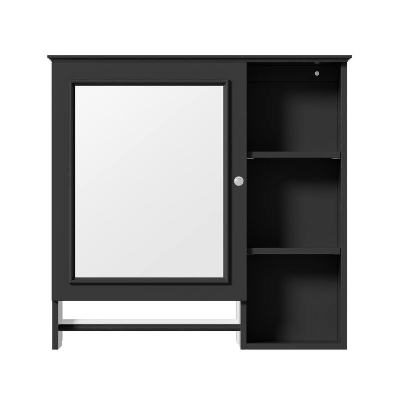 GDFStudio - Rosdale Modern Wall Mounted Bathroom Storage Mirror Cabinet with Adjustable Shelves, Open Storage and Towel Rack