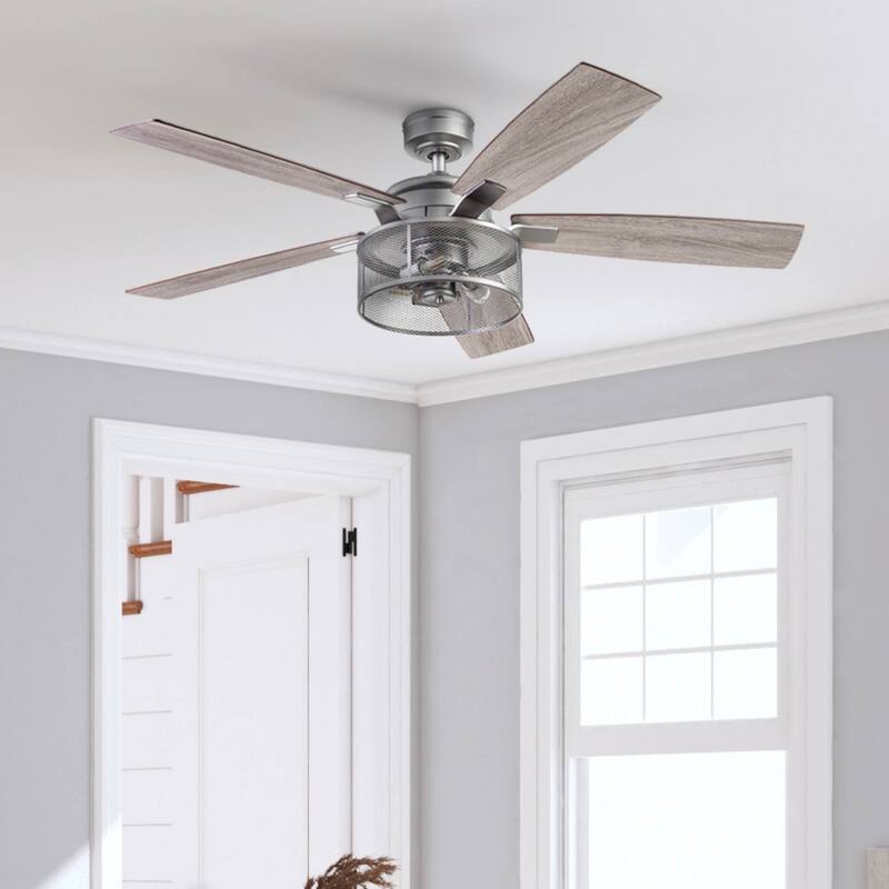 52" Honeywell Carnegie Pewter Industrial Farmhouse LED Ceiling Fan with Light and Remote Control - Pewter