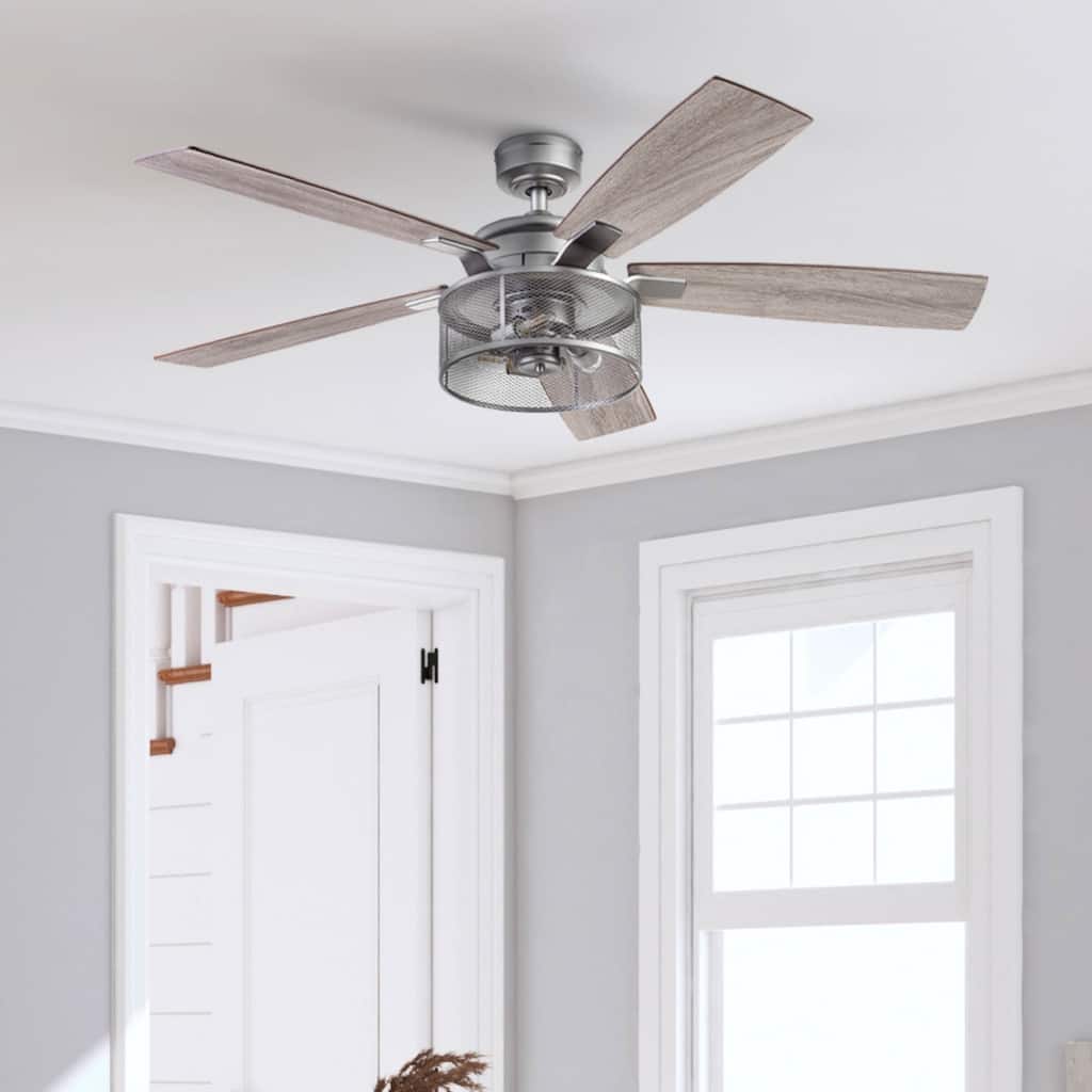 52" Honeywell Carnegie Pewter Industrial Farmhouse LED Ceiling Fan with Light and Remote Control