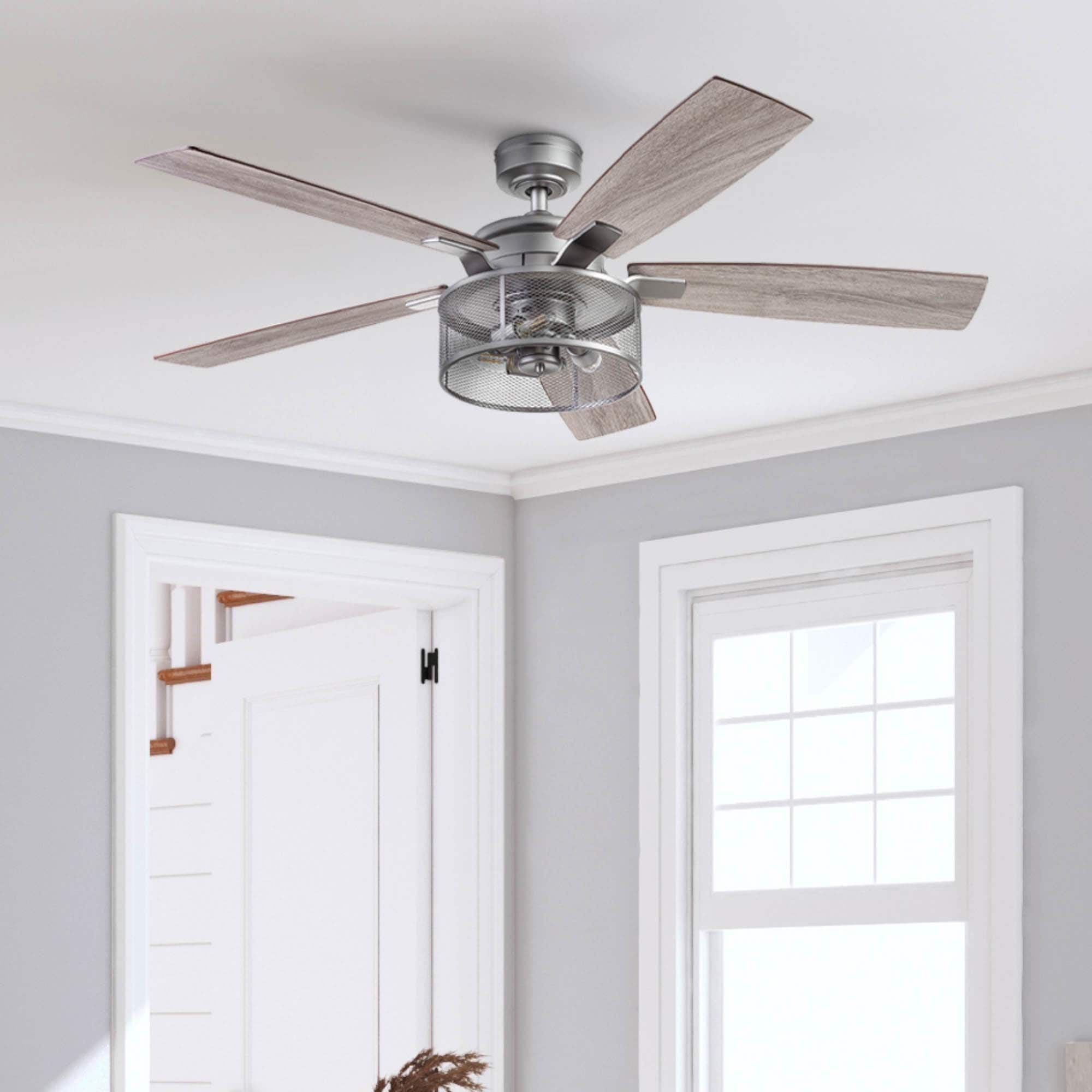 52" Honeywell Carnegie Pewter Industrial Farmhouse LED Ceiling Fan with Light and Remote Control