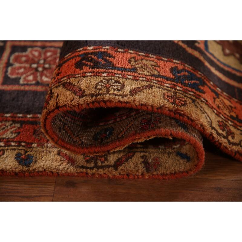 Blue Ardebil Persian Vintage Runner Rug Hand-knotted Wool Carpet - 3'6"x 11'1"