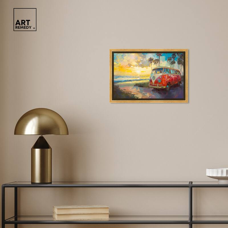 Art Remedy Memories At The Beach Framed Colorful Coastal 1 Piece Canvas Wall Art