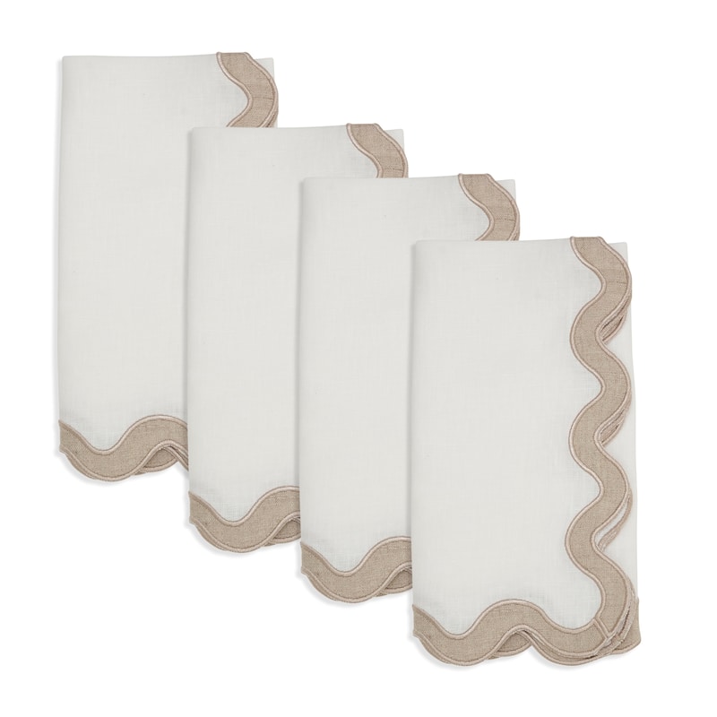 100% Linen Soft Hue Scallop Napkin (Set of 4) - 20"x20"