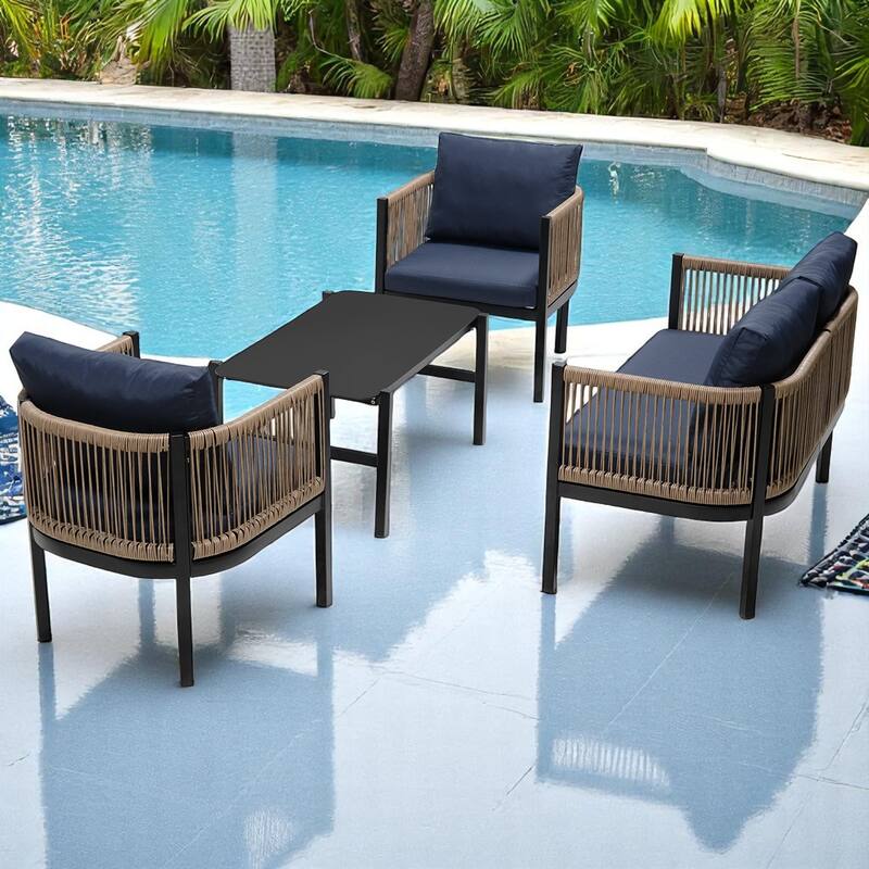 Modular Multi-Person Outdoor Sofa Set with Tempered Glass Table - Ideal for Garden, Backyard, and Balcony