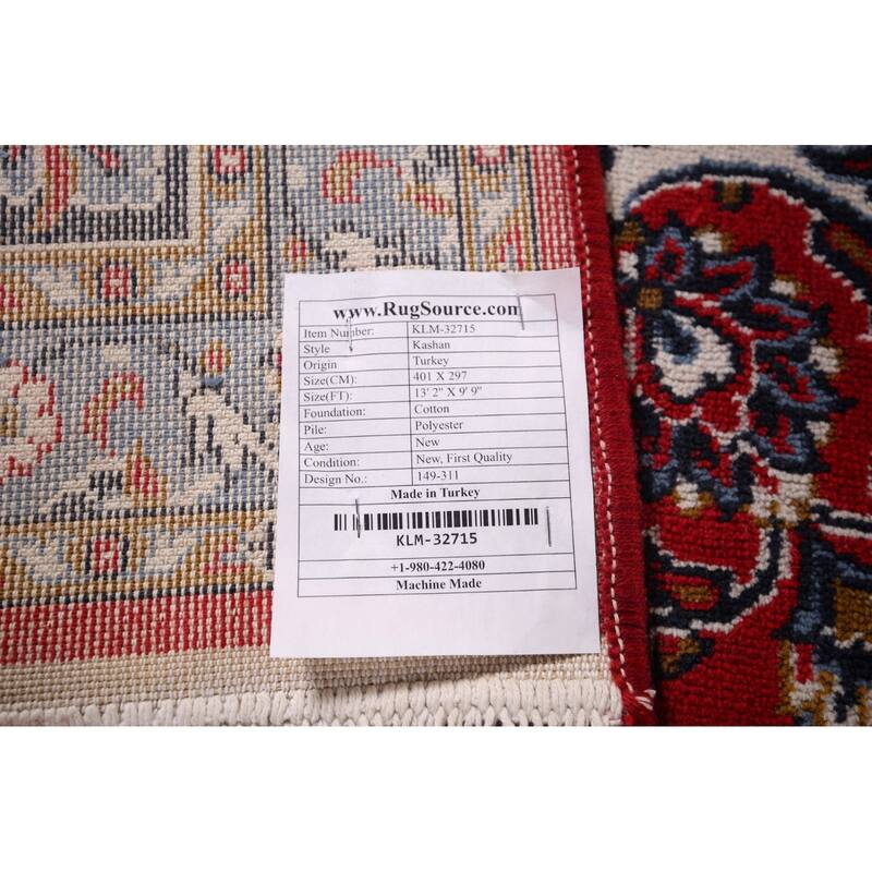 Oriental Traditional Red Kashan Turkish Rug Machine-Made Carpet - 9'9" x 13'2"