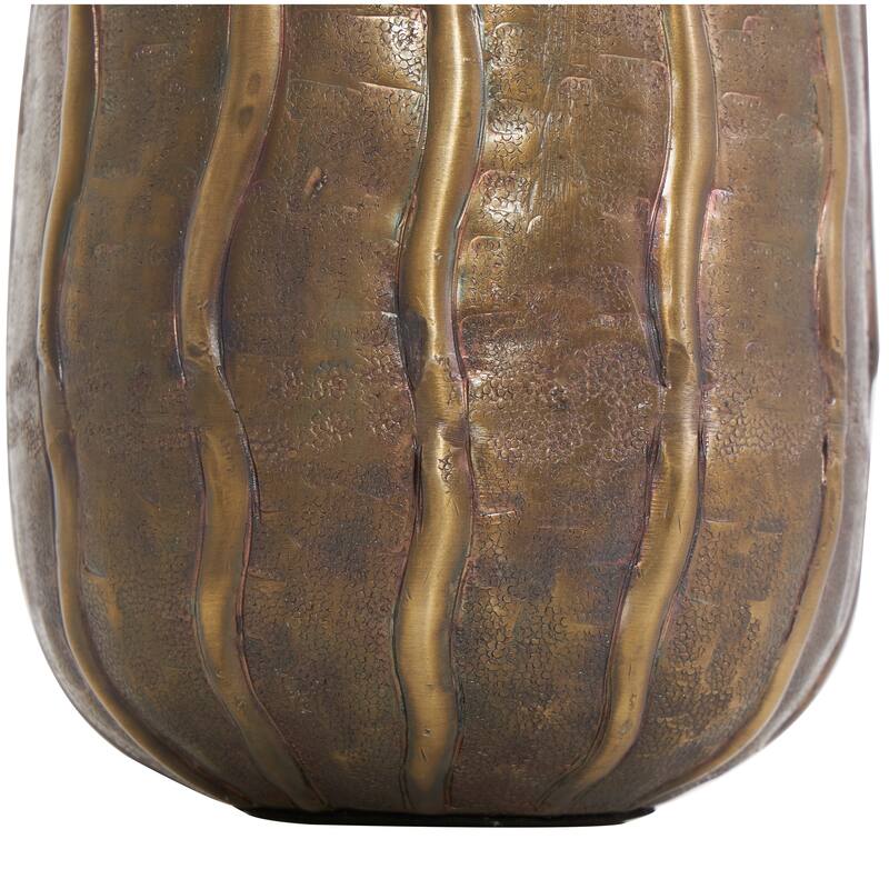 Brass Metal Snakeskin Inspired Vase with Dimensional Wavy Accents