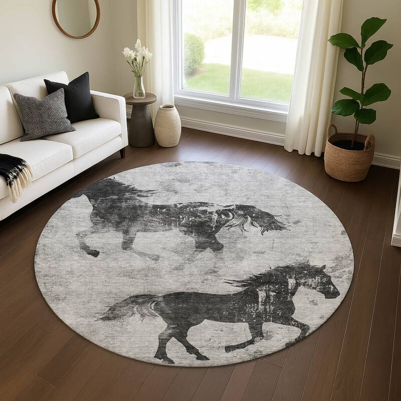 Premium Washable Super Two Horses Mayfield Rug - Gray - 8' x 8'