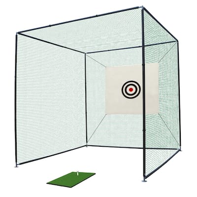 10x10x10FT Golf Net Cage with Metal Frame for Indoor and Outdoor Practice - 118.11"L x 118.11"W x 118.11"H