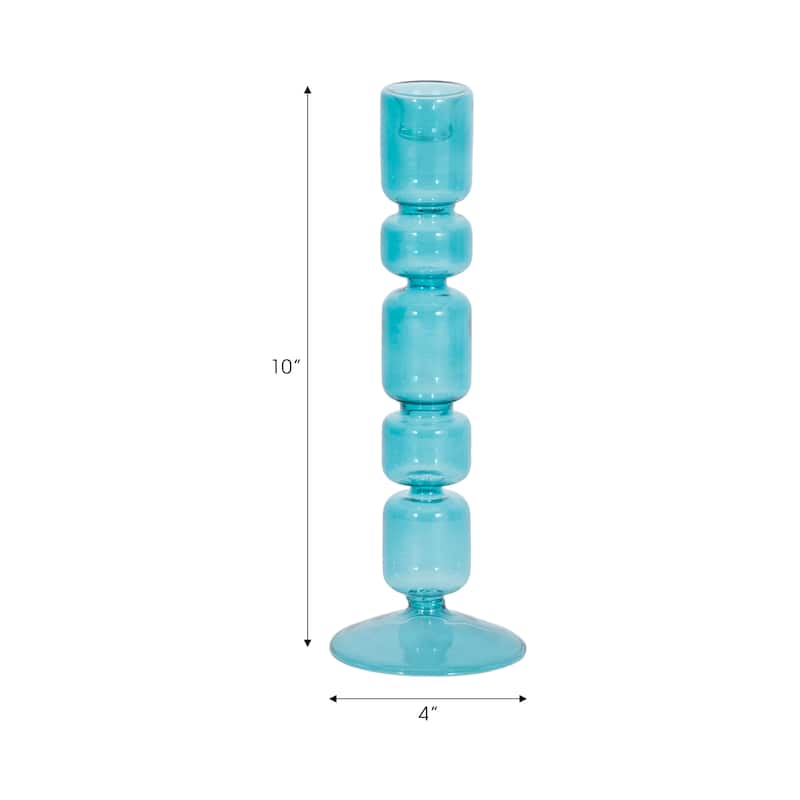 Glass Stacked Mix Bubble Taper Candle Holder - Blue