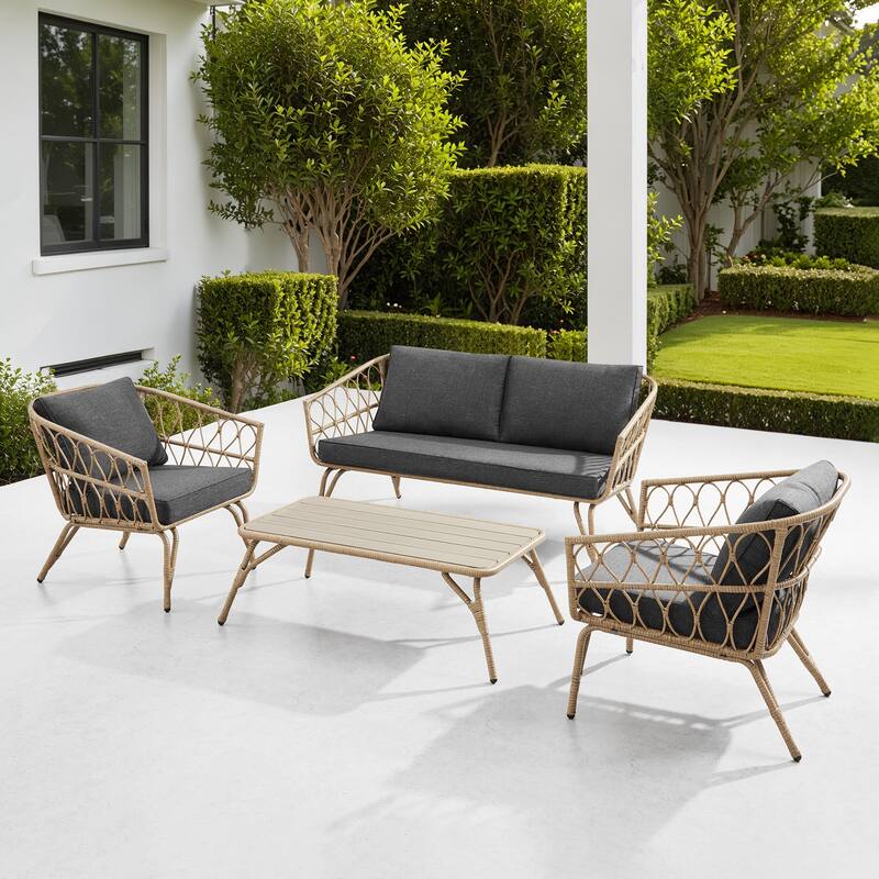 Corvus Gandia 4-piece Outdoor Resin Wicker Patio Conversation Set with Cushions