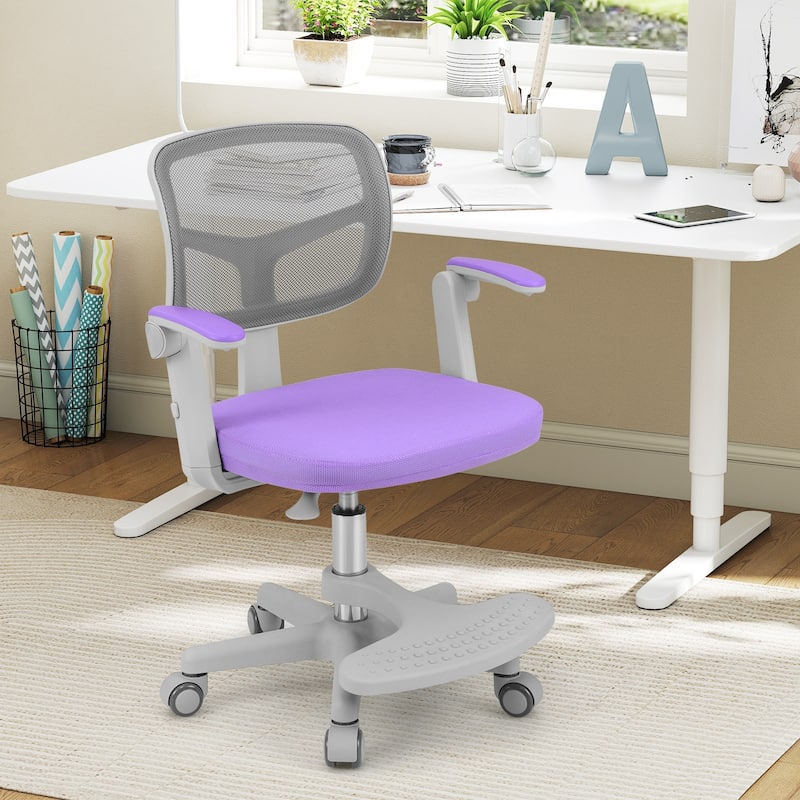 Height Adjustable Children Desk Chair with Swivel Base and Lumbar Support Smooth Wheels - 22.5" x 21.5" x 31.5"-36"