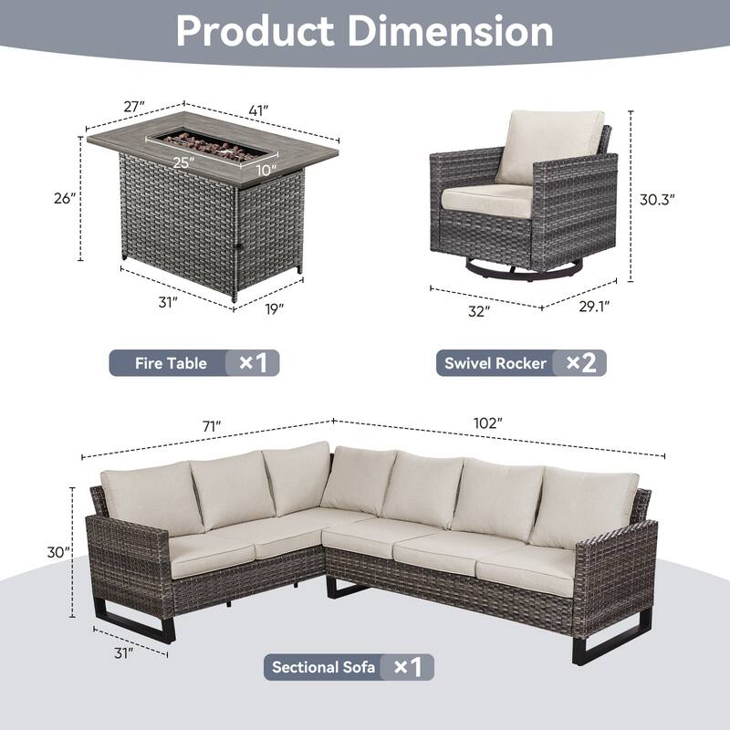 Gymojoy L-Shaped Outdoor Corner Sectional Sofa 6-seats Couch Conversation Set