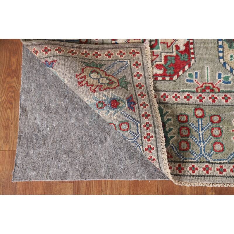 Hand Knotted Oriental 100% Wool Carpet Traditional All-Over Green Kazak Area Rug - 9' 10'' X 6' 7''