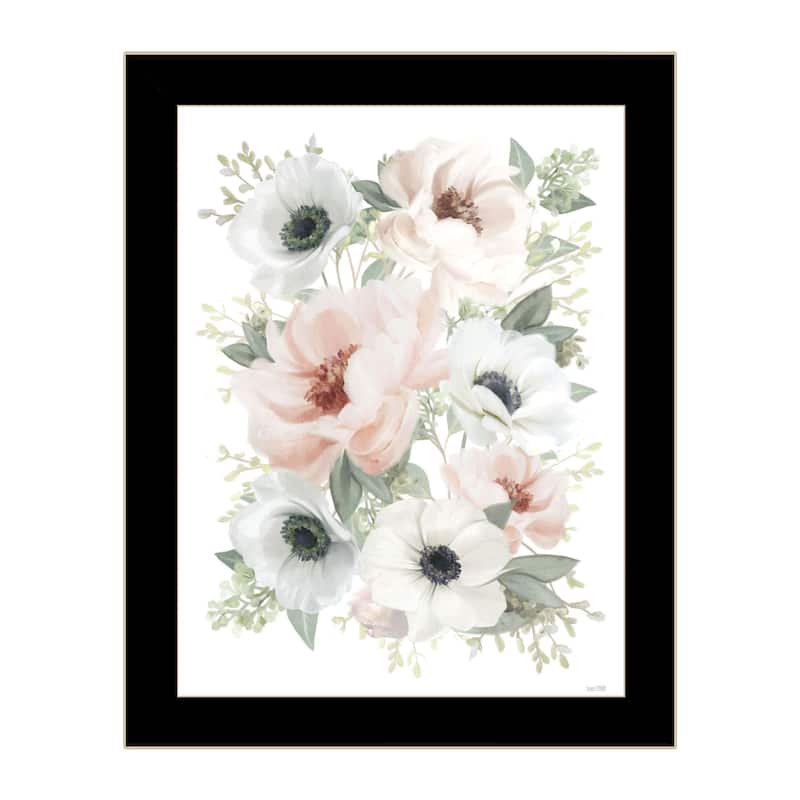 TrendyDecor4U Contemporary "Peony Floral Block" Framed Print Wall Art - Black