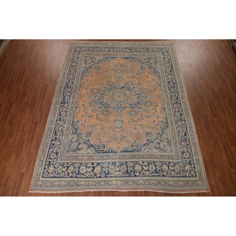 Vegetable Dye Mashad Persian Vintage Area Rug Hand-knotted Wool Carpet - 9'7" x 12'6"