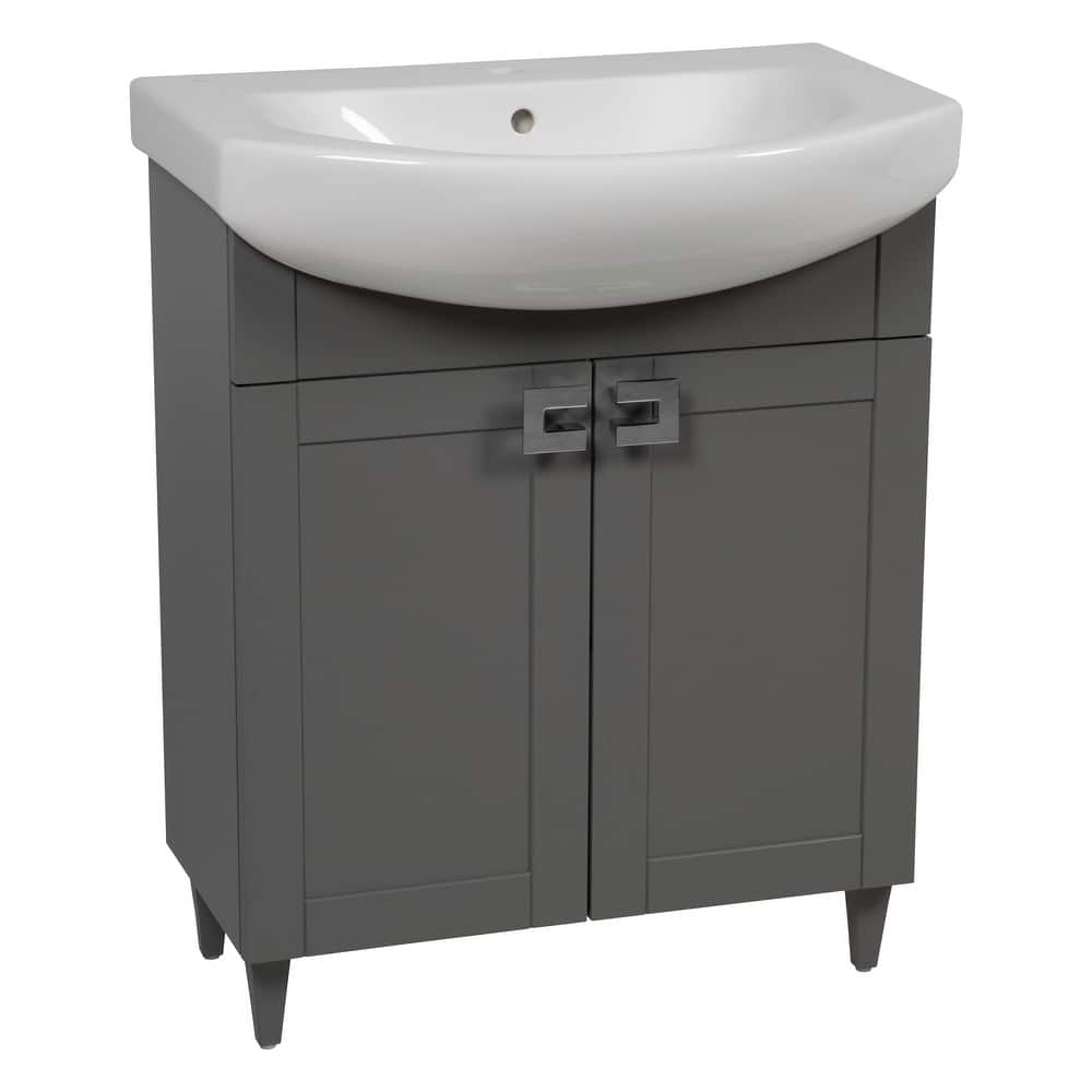 Modern Free standing Bathroom Vanity with Washbasin Woodmix Gray Matte Non-Toxic MDF-26"-No Mirror