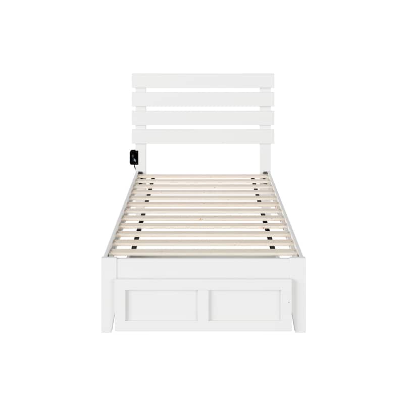Twin Bed with Drawer & USB Charger - Modern Design, Slat Kit, No Foundation Needed