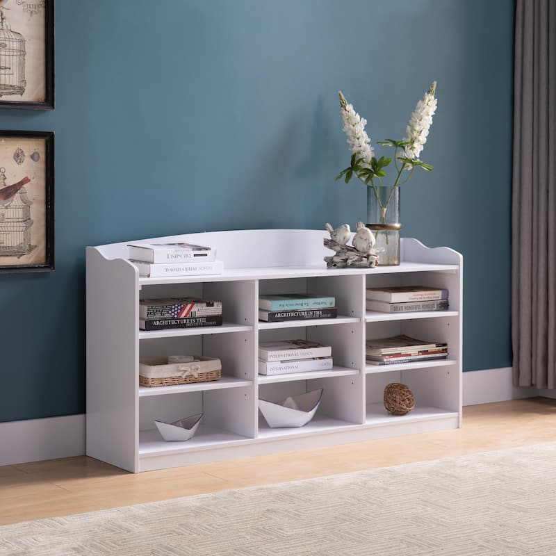 Wooden Shoe Storage Bench with 9 Shelves - White