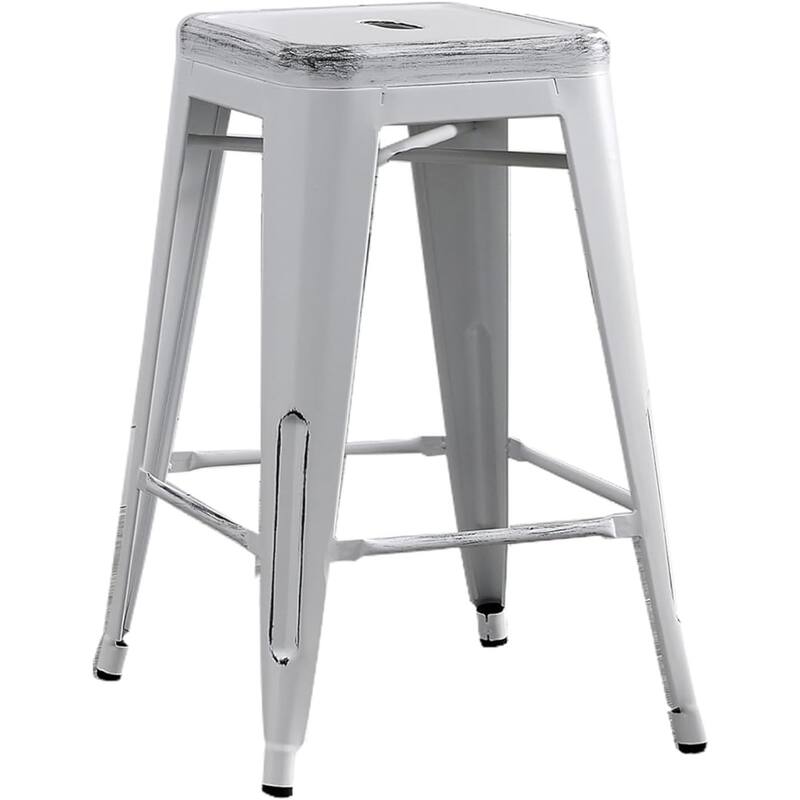 Backless Light Weight Industrial Vintage Costal Metal Bar Stools Without Back and 4 Leg Design (Set of 2)(24" Seat)