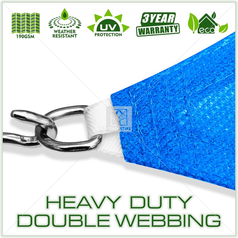 ColourTreeUSA Triangle Sun Shade Sail w/Cable Ropes HDPE Mesh Fabric Screen Canopy UV Block 190 GSM
