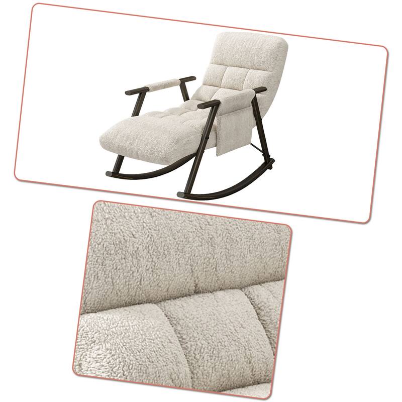 Modern Classic Fabric Upholstered Rocking Chair with Storage Pocket