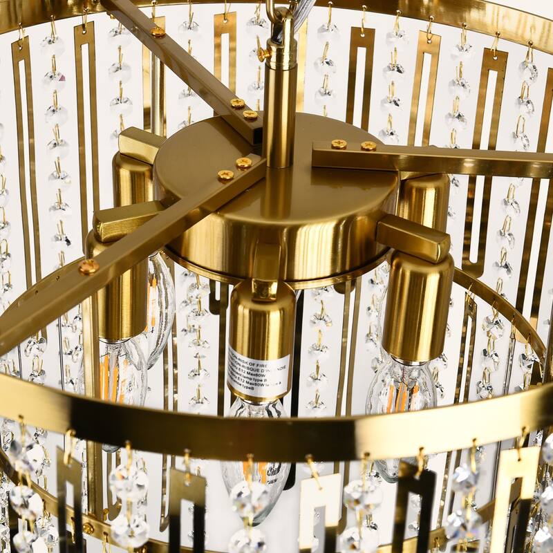 6-Light Modern Gold - Plated Crystal Chain Pendant Light for Living Room, Bedroom & Dining Room - Copper