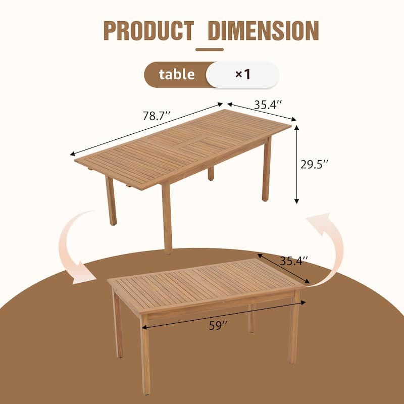 Outdoor 7-Piece Patio Dining Chair and Extendable Wood Dining Table