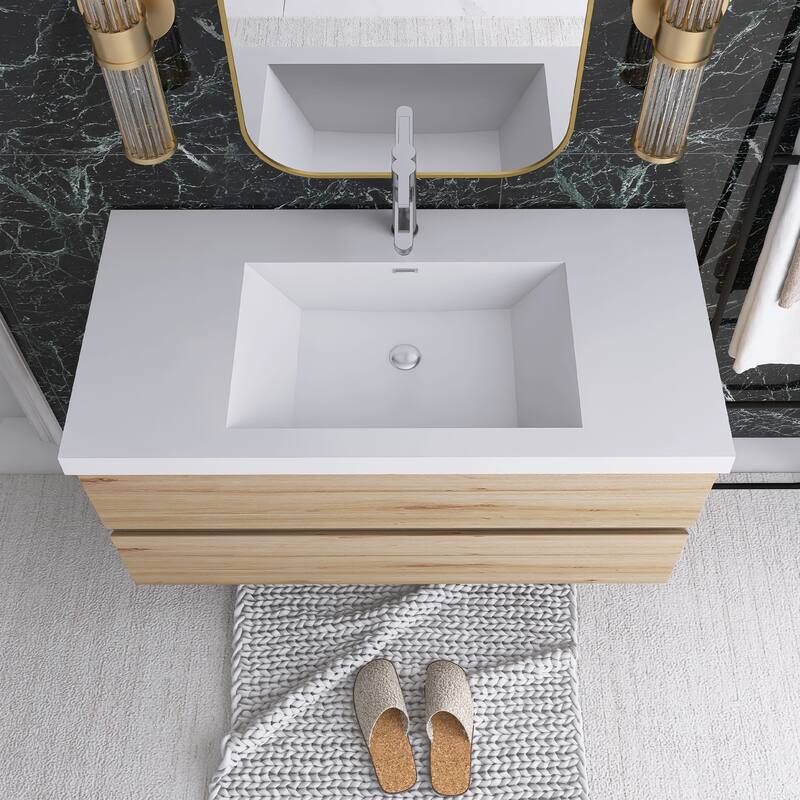 Floating Bathroom Vanity with Integrated Resin Top