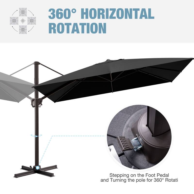Outdoor 9 x 11 Ft Cantilever Patio Umbrella 360 Degree Rotation with HDPE Base