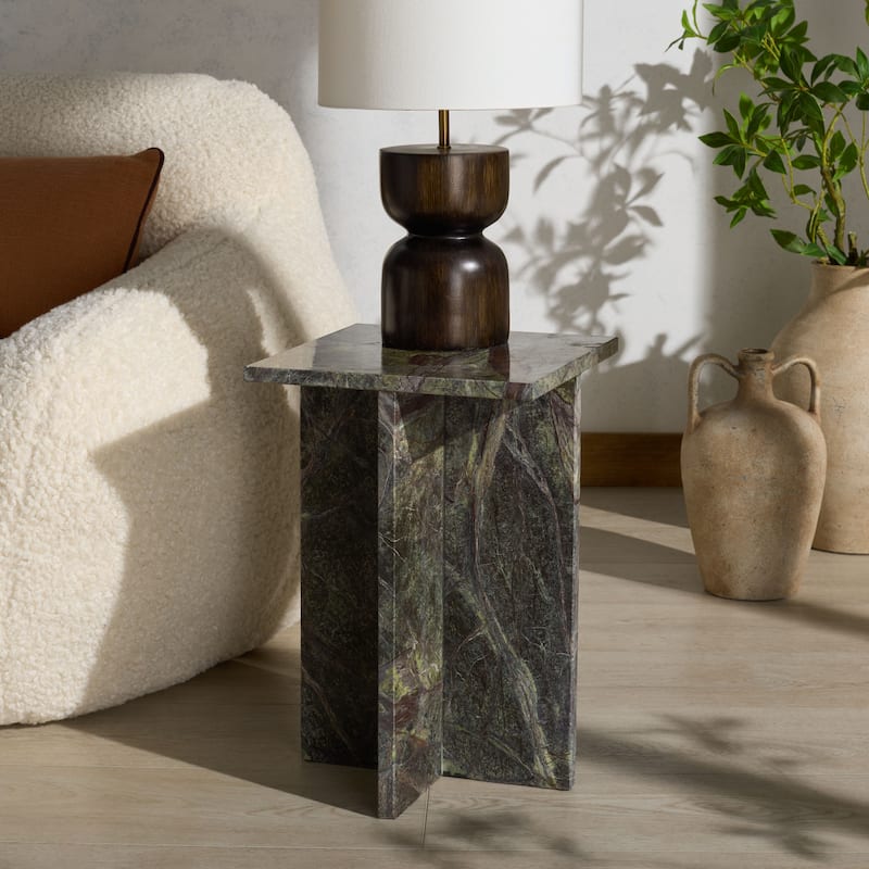 SAFAVIEH Couture Adriano 12-inch Marble Accent Table - 12"W x 12"D x 18"H - Green/Brown