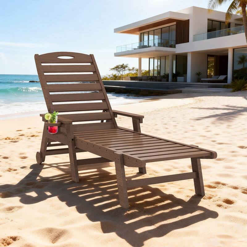 Domi Patio Lounge Chair Outdoor, HDPE Outdoor Chaise Lounge with Reclining Backrest, Pool Lounger Chair for Outside, Poolside