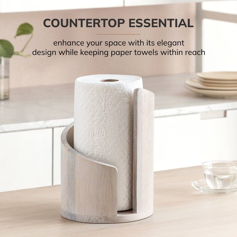 Jani Paper Towel Holder Countertop with Mango Wood Round Base and Iron Holder
