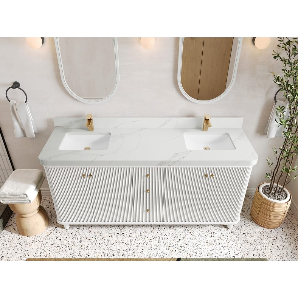 Willow Collections 72 in. W x 22 in. D Reeded Miami Double Bowl Sink Bathroom Vanity with Countertop