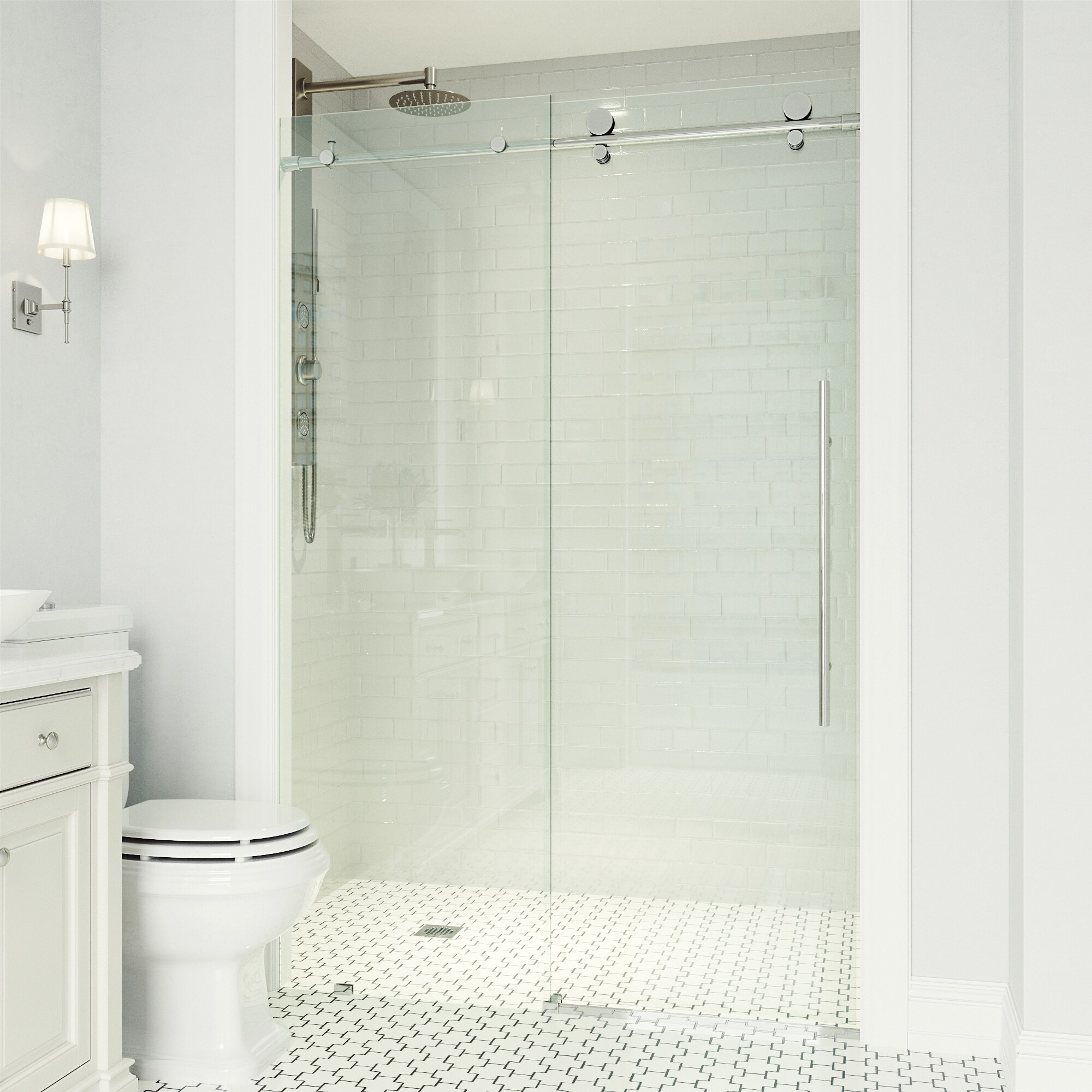 Shop Vigo Elan E Class 72 In X 76 In Frameless Sliding Shower Door In Chrome With Clear Glass Overstock 31769469