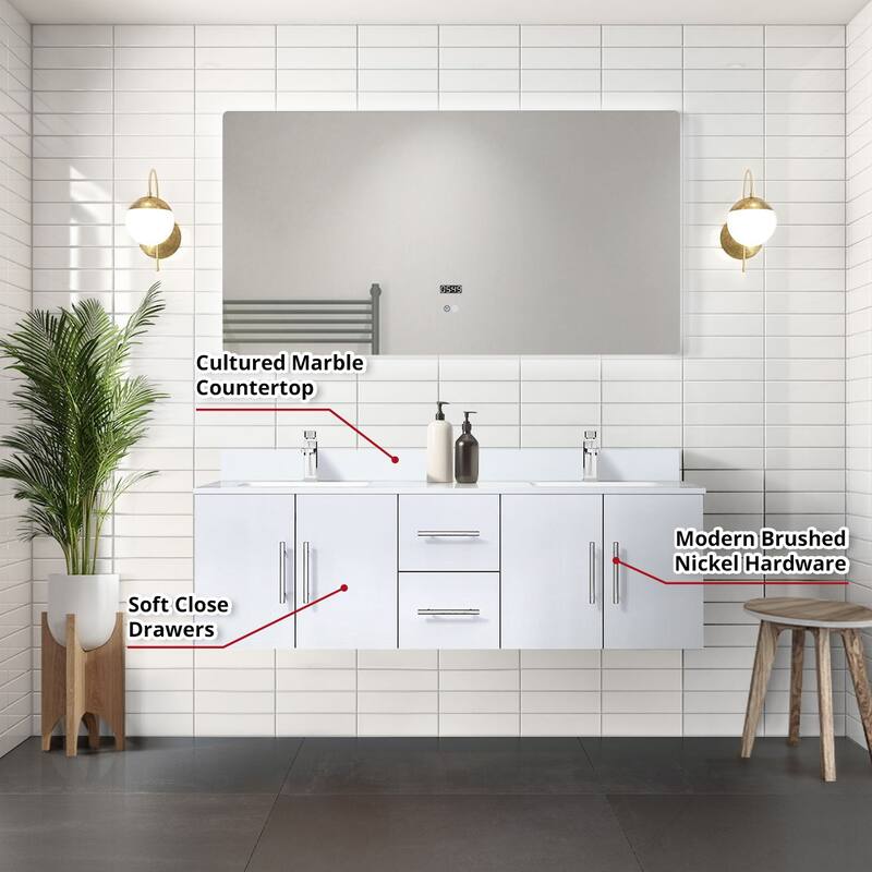Geneva 60 in. W x 22 in. D Dark Grey Double Bath Vanity and Cultured Marble Top