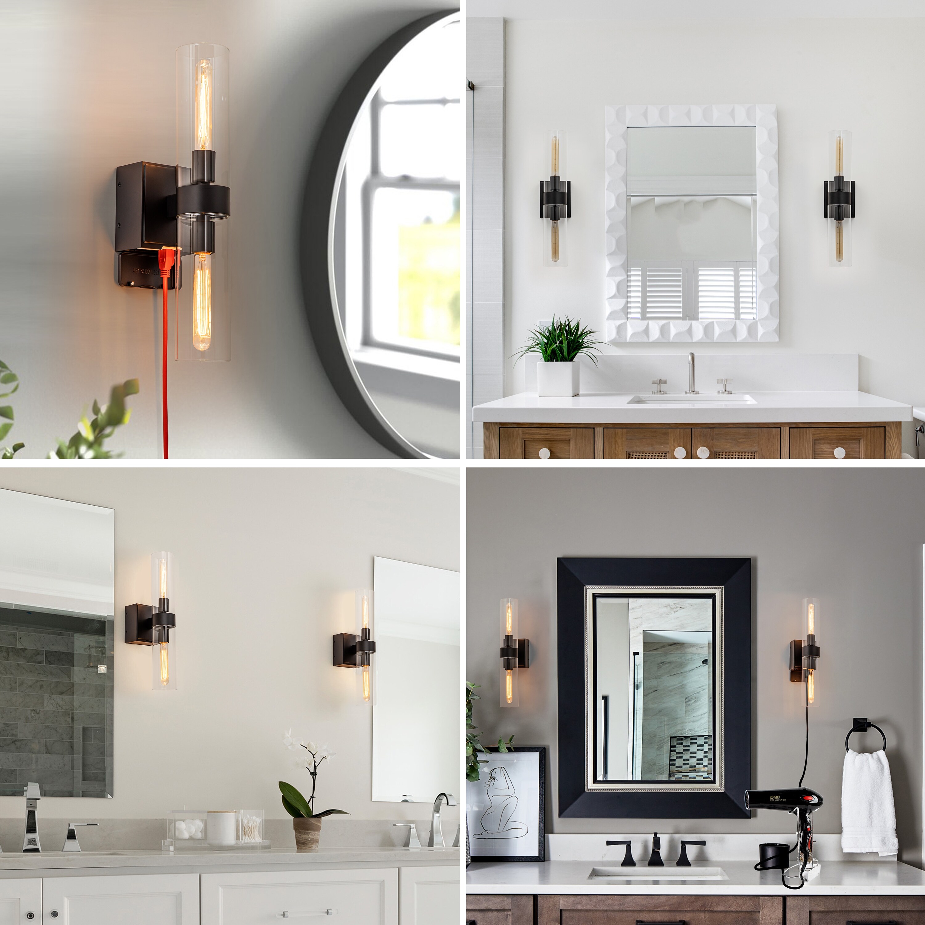 Bathroom wall sconce with outlet top