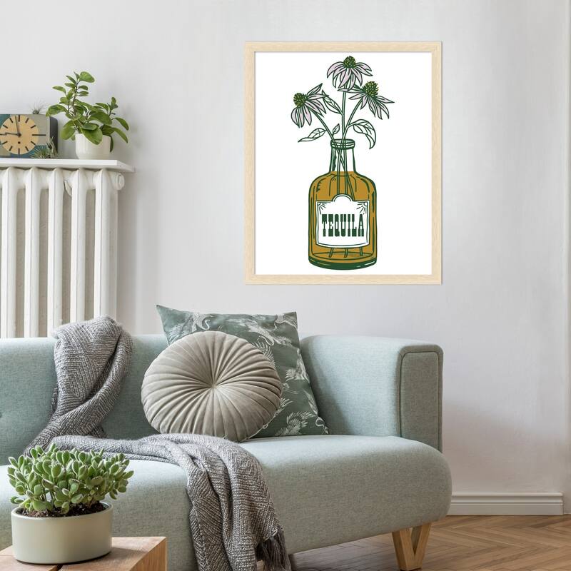 Tequila Potted Florals by The Whiskey Ginger Wood Framed Wall Art Print