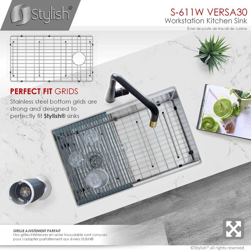 STYLISH 30 inches Workstation Single Bowl Undermount 16 Gauge Stainless Steel Kitchen Sink with Built in Accessories