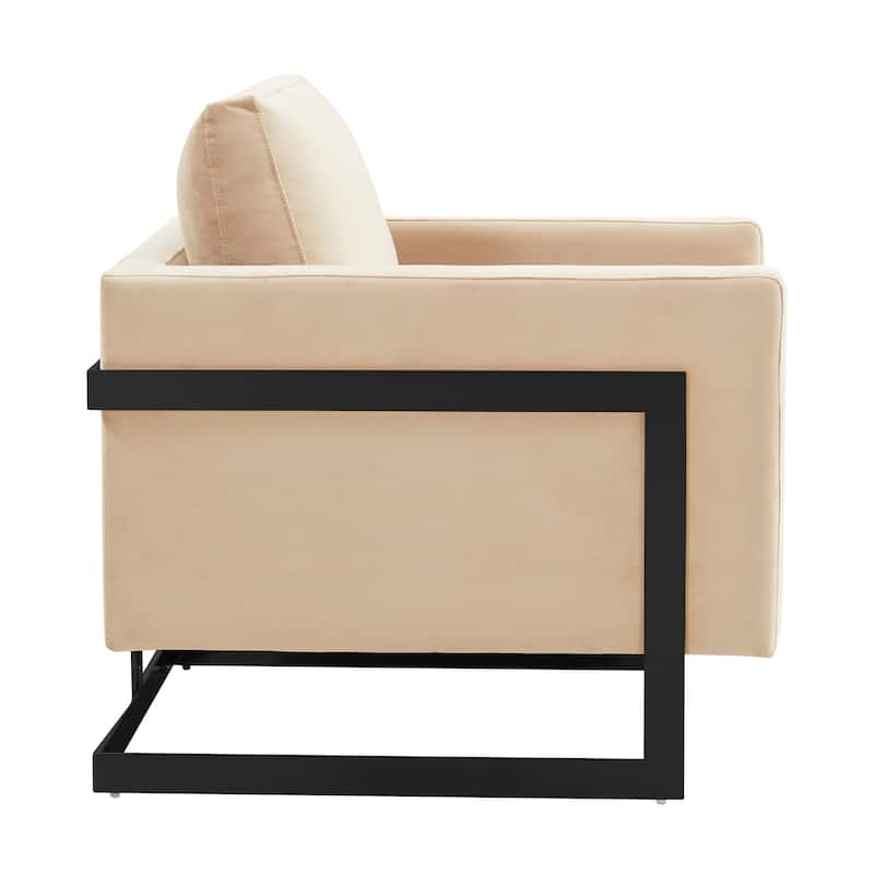 LeisureMod Lincoln Modern Velvet Arm Chair with Black Steel Frame - 35"