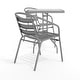 preview thumbnail 21 of 35, 23.5" Square Glass Metal Table with 2 Metal Aluminum Slat Stack Chairs