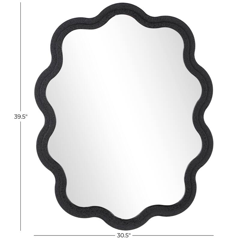 Black Wooden Handmade Wavy Room Wall Mirror with Dimensional Carved Frame