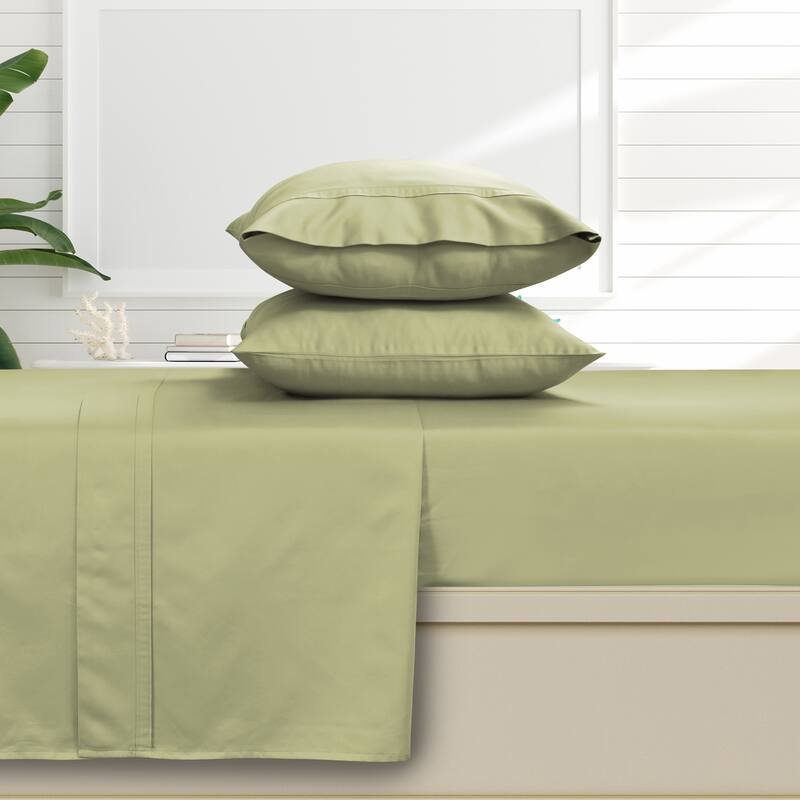 Egyptian Cotton 500 Thread Count Extra Deep Pocket Solid Bed Sheet Set - Queen - Green